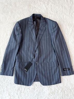 NWT HUGO BOSS Men Gray Pure Wool Pinstriped Tailored Blazer Jacket US46 Luxury